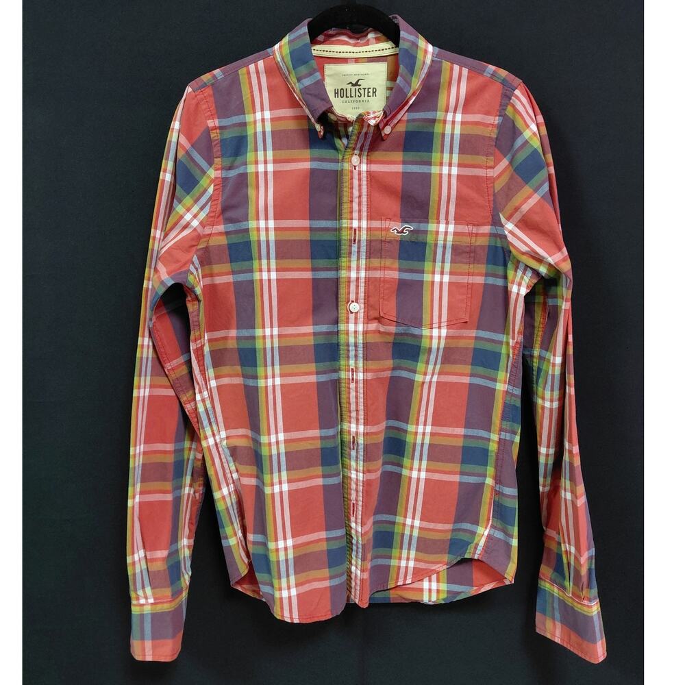 HOLLISTER CALIFORNIA Hollister Plaid Button-Up Shirt Red Woven Long Size S